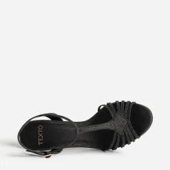 Sandale TEXTO noire pailletée à talon