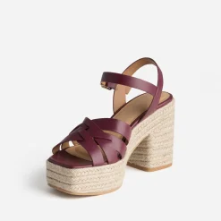 Sandale TEXTO prune en cuir talon corde