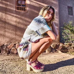 Sandale TEXTO prune en cuir talon corde