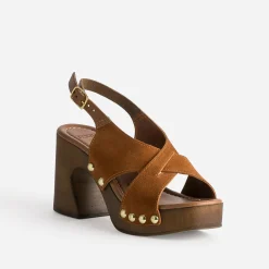 Sandale TEXTO rouille en cuir velours