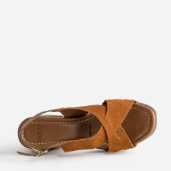 Sandale TEXTO rouille en cuir velours