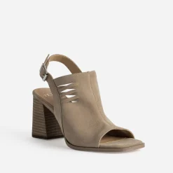 Sandale TEXTO taupe cuir velours open-toe