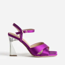 Sandale TEXTO violine satiné à talon flare