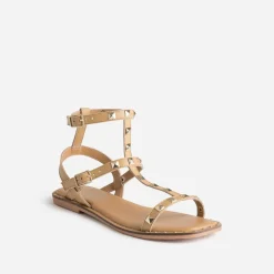 Sandale-spartiate TEXTO camel en cuir clouté