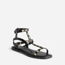 Sandale-spartiate TEXTO noire en cuir clouté