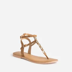 Sandale-tong TEXTO marron en cuir velours à coquillages