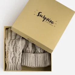 Set bonnet et gants beiges en tricot