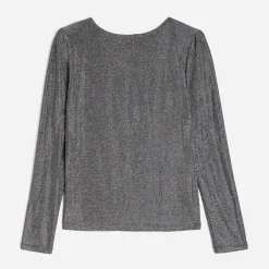 Tee-shirt TEXTO gris métallisé à épaulettes