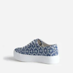 Tennis à plateforme TEXTO bleue toile brodée