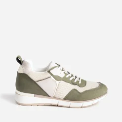 Tennis beige et kaki détails dorés semelle amovible