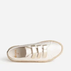 Tennis beige toile jacquard léopard scratchs dorés