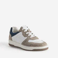 Tennis blanche, beige et marine en cuir