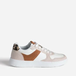 Tennis blanche, beige et motif léopard