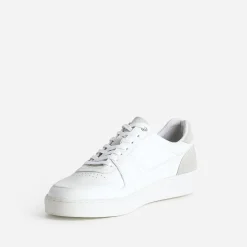 Tennis blanche éco-conçue en cuir détails gris