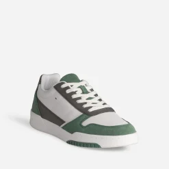Tennis blanche, grise et verte mix cuir