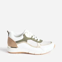 Tennis blanche, kaki, beige et or semelle amovible