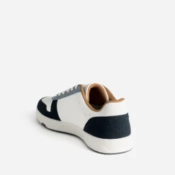 Tennis blanche, marine, bleu et camel