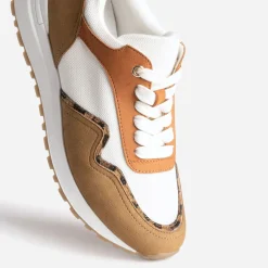 Tennis blanche, marron et cognac semelle amovible