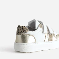 Tennis BUGGY blanche, dorée, motif léopard
