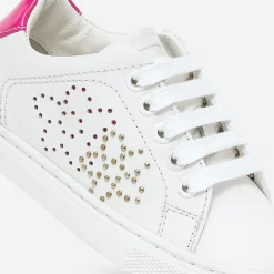 Tennis BUGGY blanche en cuir à contrefort rose fluo verni