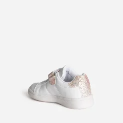 Tennis BUGGY blanche paillettes et broderie roses
