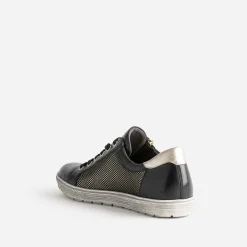 Tennis CAPRICE noire en cuir détails dorés