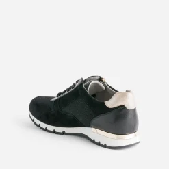 Tennis CAPRICE noire en cuir et textile pailleté