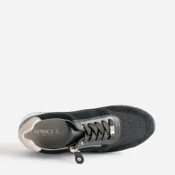 Tennis CAPRICE noire en cuir et textile pailleté