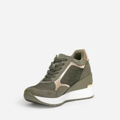 Tennis compensée kaki détails dorés