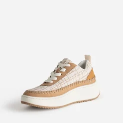 Tennis Dad shoes beige textile carreaux