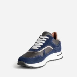 Tennis marine cuir bi-matière