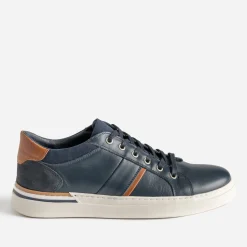 Tennis marine cuir détail camel