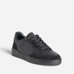 Tennis noire cuir bi-matière