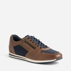 Tennis REDSKINS marron et marine en cuir et toile