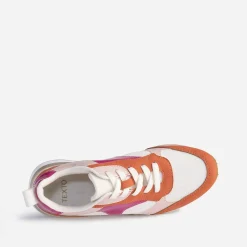 Tennis TEXTO beige et terracotta à détails vernis roses