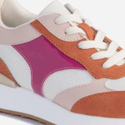Tennis TEXTO beige et terracotta à détails vernis roses