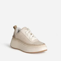 Tennis TEXTO beige tressage doré et surpiqûre contrastée