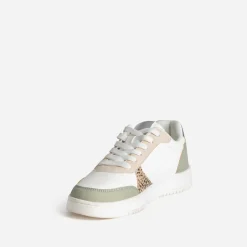 Tennis TEXTO blanche, beige et verte