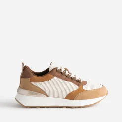 Tennis TEXTO marron, camel et écru à détails côtelés