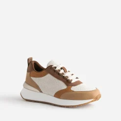 Tennis TEXTO marron, camel et écru à détails côtelés