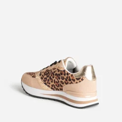 Tennis TEXTO marron, motif léopard et doré