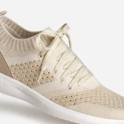 Tennis-chaussette beige et doré tricotée éco-conçue