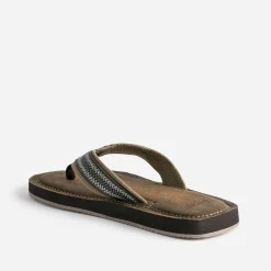 Tong marron avec brides textile brodées