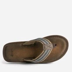 Tong marron avec brides textile brodées