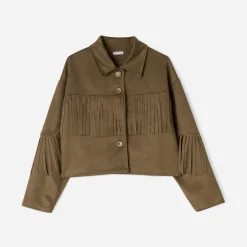 Veste TEXTO marron effet suédé à franges