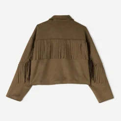 Veste TEXTO marron effet suédé à franges